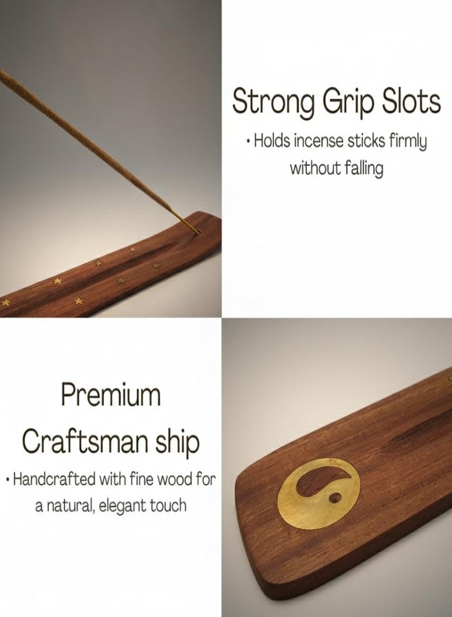 بليس إنترناشونال حامل أعواد بخور خشبي تقليدي مصنوع يدويًا من Bless-International، مع وعاء لجمع الرماد، مناسب للعلاج بالروائح العطرية والتأمل واليوغا (حامل بخور 10 بوصة (قطعتان)) - Image 3