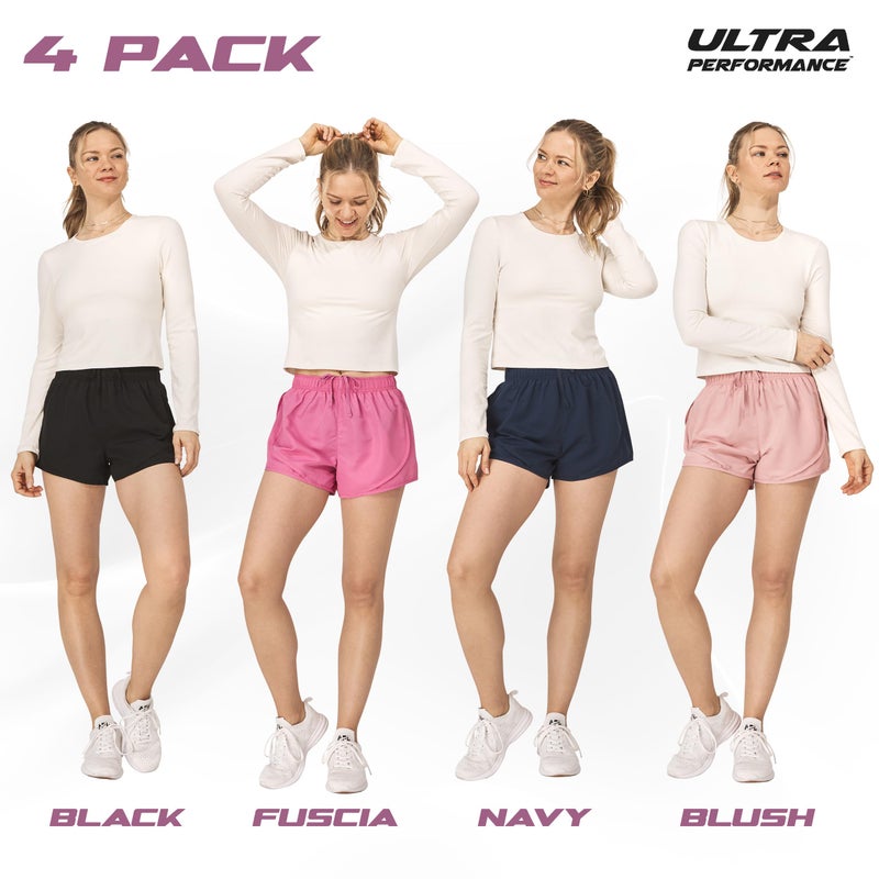 Ultra Performance Women's Running Shorts 4-Pack Athletic Workout Gym Shorts for Women, with Brief Liner - Image 2