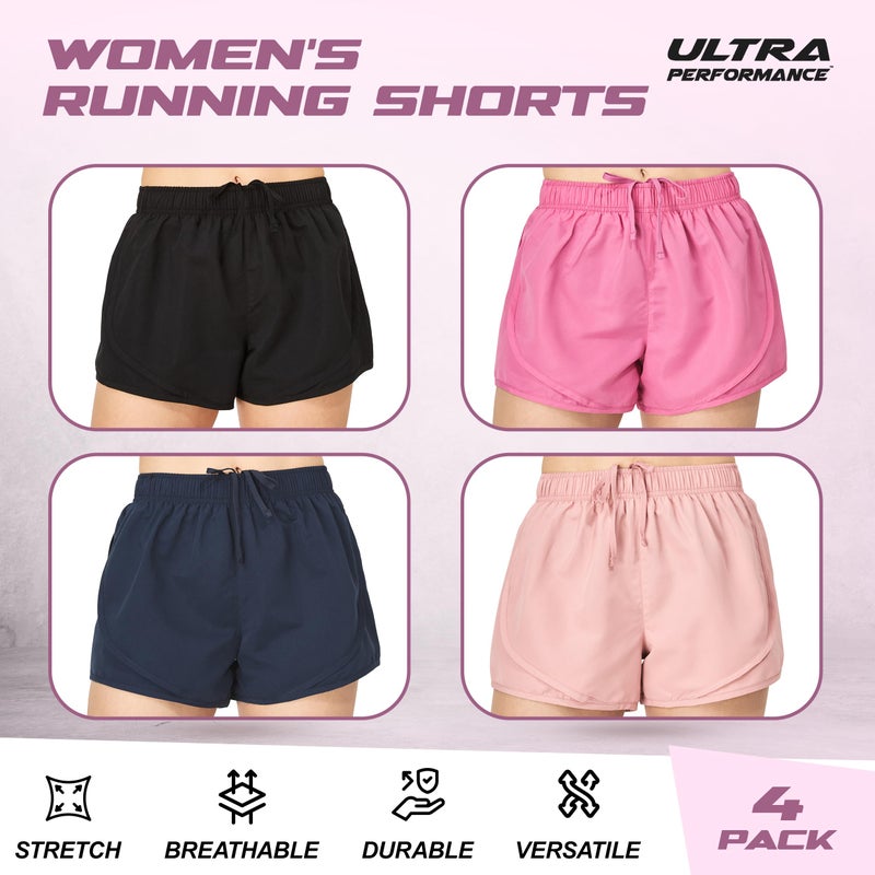 Ultra Performance Women's Running Shorts 4-Pack Athletic Workout Gym Shorts for Women, with Brief Liner - Image 5