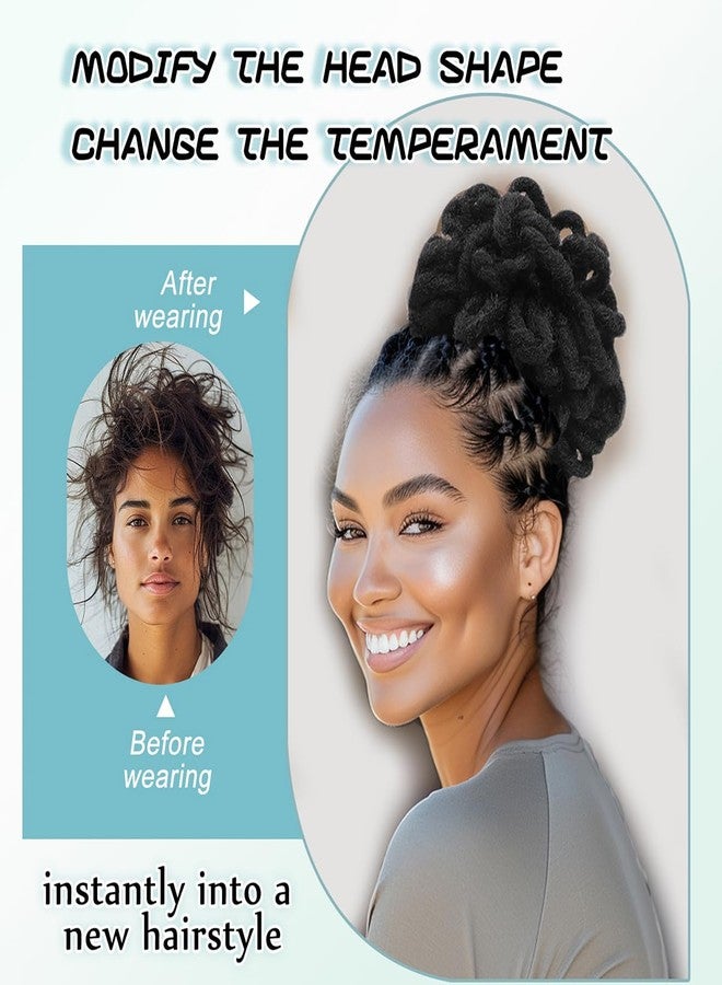 أبيلي شعر مستعار صناعي على شكل كعكة ذيل حصان من نوع Abellee DreadLock Bun Loc Petal Bun Afro High Puff Drawstring Ponytail Wig Synthetic Faux Locs Hair Bun Pony Tail Hairpieces Clip In Hair Extensions for Black Women (2Pcs 99J) - Image 4