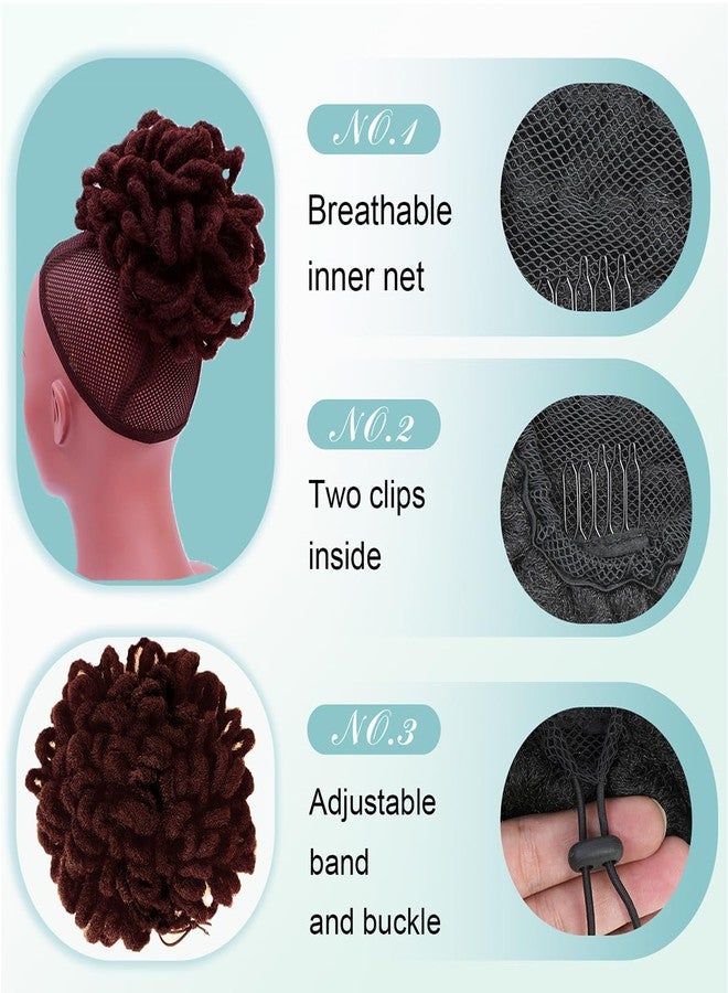 أبيلي شعر مستعار صناعي على شكل كعكة ذيل حصان من نوع Abellee DreadLock Bun Loc Petal Bun Afro High Puff Drawstring Ponytail Wig Synthetic Faux Locs Hair Bun Pony Tail Hairpieces Clip In Hair Extensions for Black Women (2Pcs 99J) - Image 3