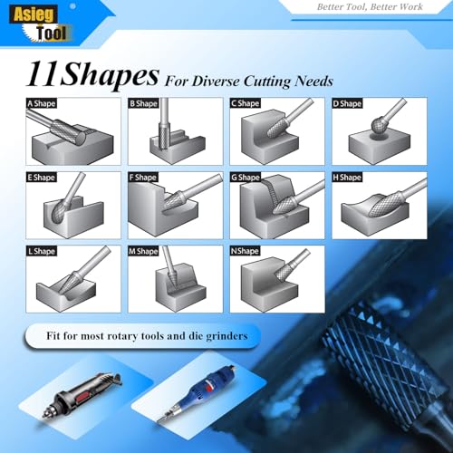 Asieg Tool SF-5 Tungsten Carbide Burr Rotary File Tree Shape Radius End Shape Double Cut for Die Grinder Drill Bits 1/4'' Inch Diameter of Shank and 1/2'' Diameter of Cutter 1'' Inch Cutter Length - Image 5