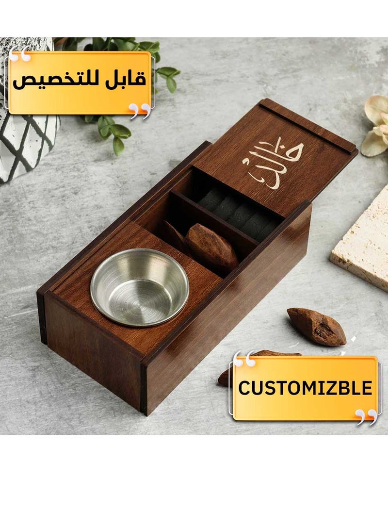 Story Of Candle An incense burner made of luxurious wood, an incense burner with a customizable name, “in your name or the name of your loved one,” with a distinctive design and   Brown color. - Image 1