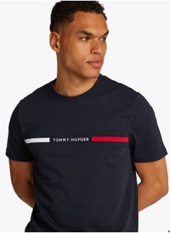 TOMMY HILFIGER Men's Crew Neck Logo Panel T-Shirt - Cotton, Blue  - Image 4