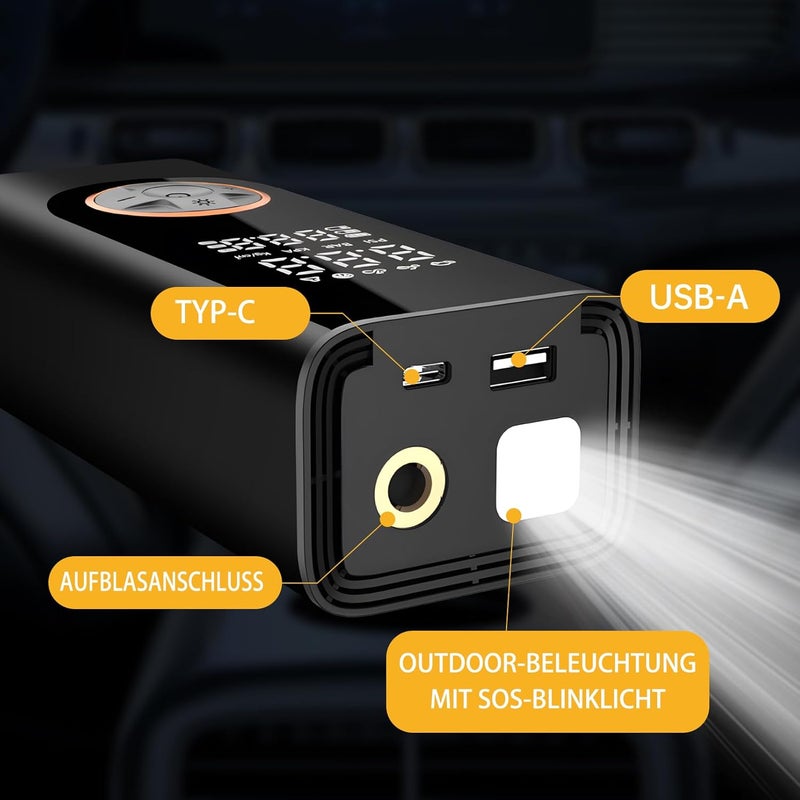 Higoom Corded/Cordless Dual Purpose Digital Tyre Inflator - Portable Air Compressor with LED Lights - Image 5