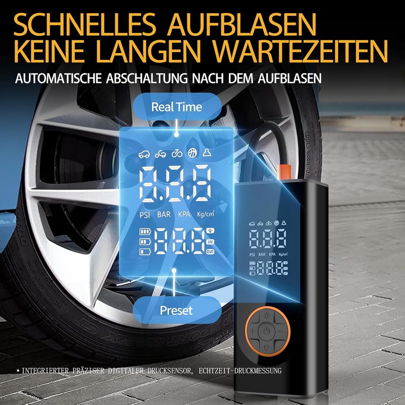 Higoom Corded/Cordless Dual Purpose Digital Tyre Inflator - Portable Air Compressor with LED Lights - Image 2