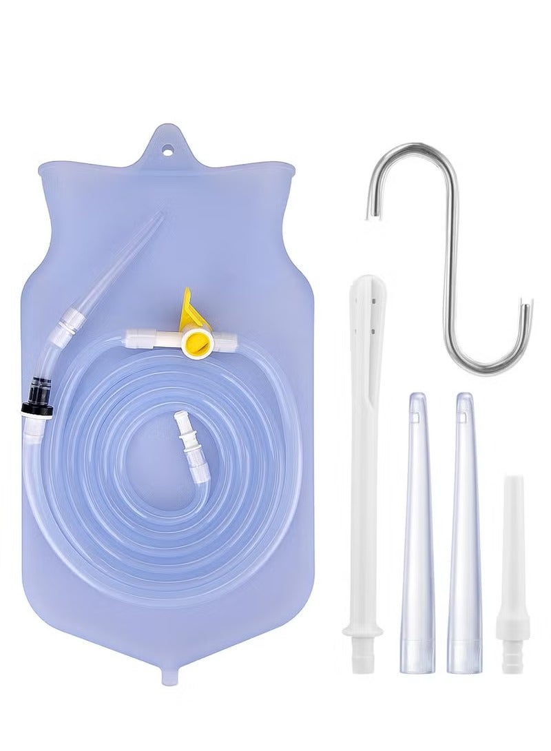 PYC Non-Toxic Silicone Enema Bag Kit,Reusable,2L,with 1.5m Long Hose 5 Replaceable Tips and Controlled Water Flow for Colon Detox Cleanse Douche for Women and Men - Image 1