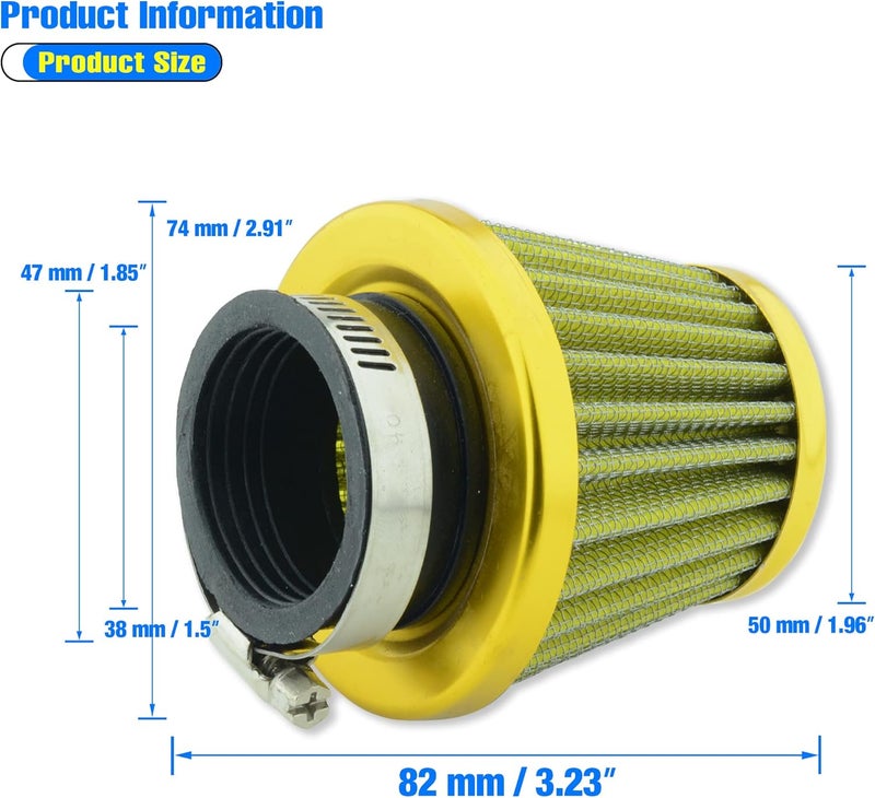 MCHMFG Motorcycle Air Filter 38mm for SSR 110cc 125cc Coolster CRF Dirt Pit Bike GY6 50cc Scooter Moped QMB139 Engine Parts (Gold) - Image 3