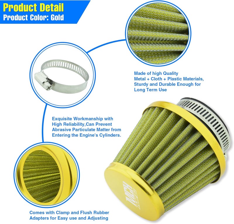 MCHMFG Motorcycle Air Filter 38mm for SSR 110cc 125cc Coolster CRF Dirt Pit Bike GY6 50cc Scooter Moped QMB139 Engine Parts (Gold) - Image 2