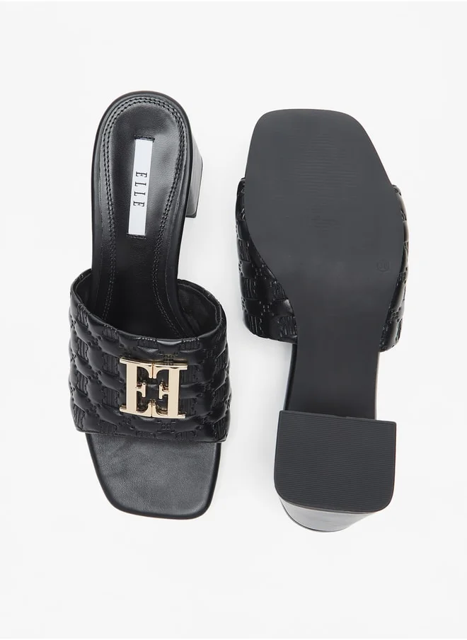 ايل Women's Monogram Embossed Slip-On Sandals with Block Heel