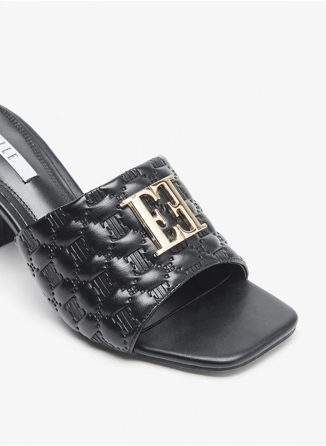 ايل Women's Monogram Embossed Slip-On Sandals with Block Heel