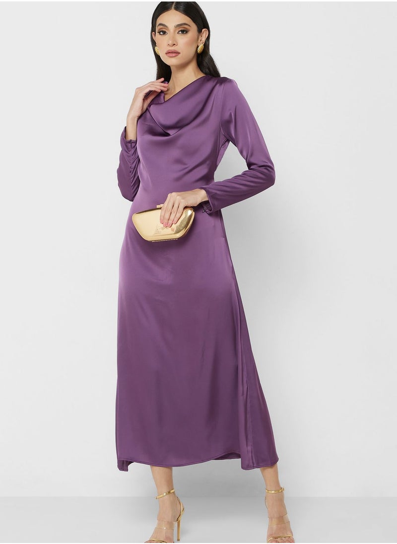 Khizana Cowl Neck Satin Dress  - Image 1