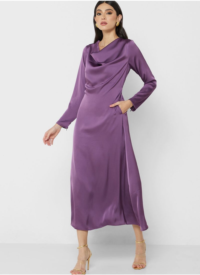 Khizana Cowl Neck Satin Dress  - Image 4