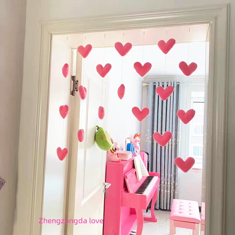 Door Curtain: High-Quality Fabric, Chic Korean Style - Cute Pink Heart & Cloud Pattern Window Curtain for Home Room Decor - Image 3