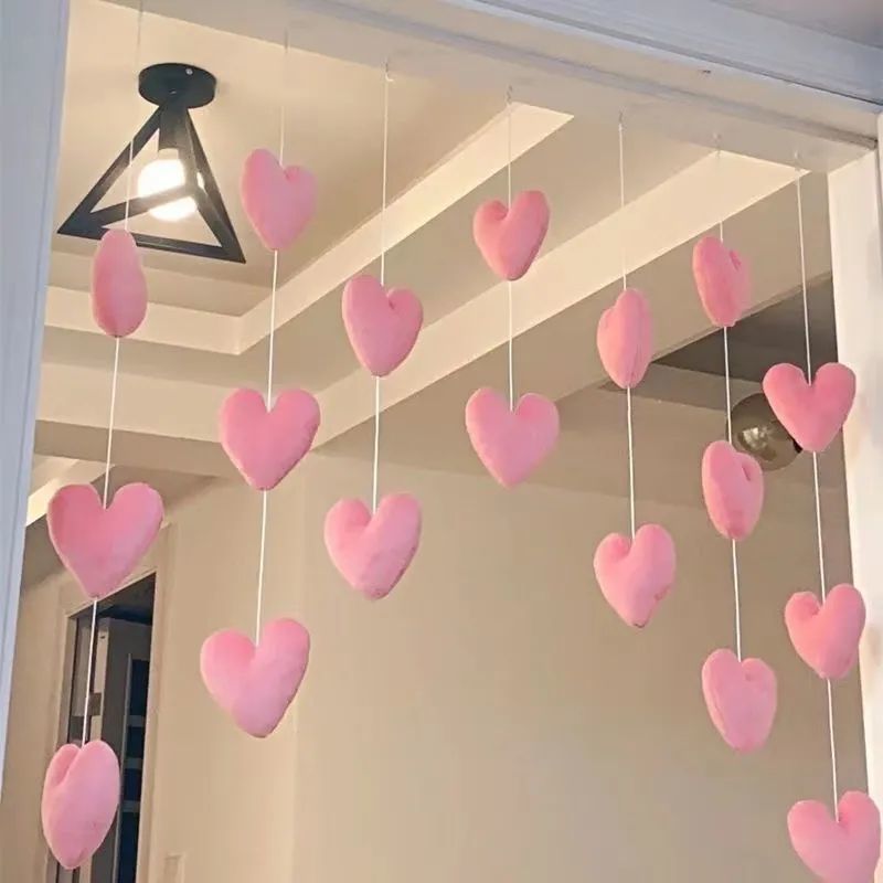 Door Curtain: High-Quality Fabric, Chic Korean Style - Cute Pink Heart & Cloud Pattern Window Curtain for Home Room Decor - Image 1