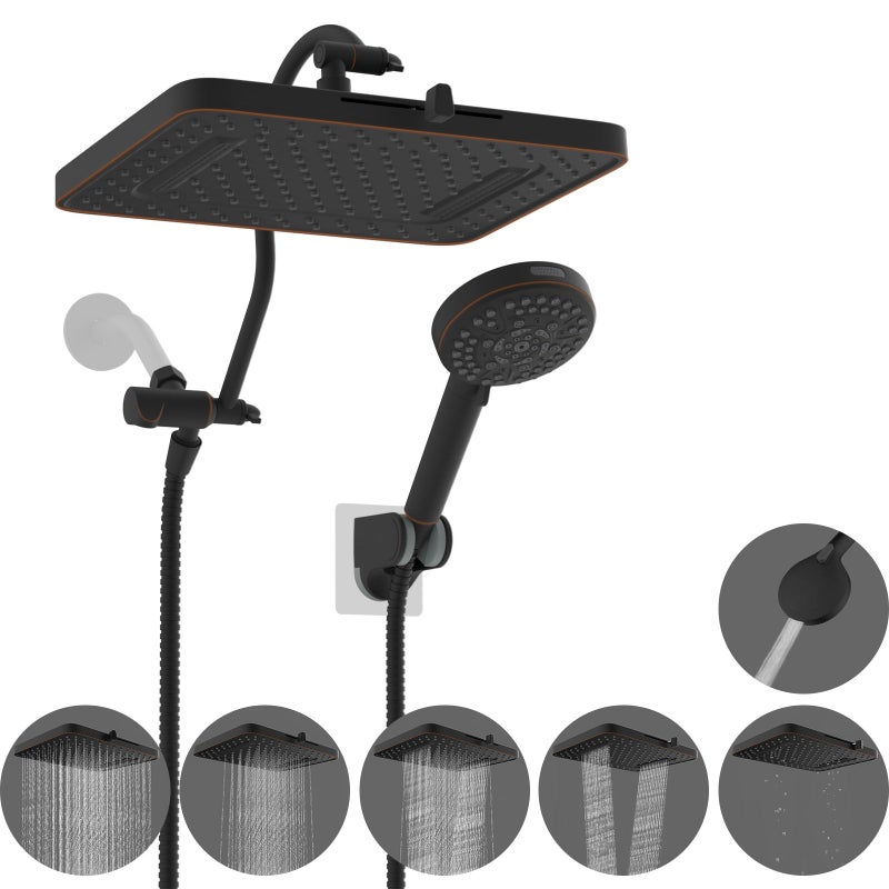 Hibbent cUPC Certified High Pressure 13 Dual Shower Head Combo with 10mode Handheld Spray Rainfall 5spray Shower Head 12 Adjustable Extension Arm 71 Hose Shower Holder Oil Rubbed Bronze