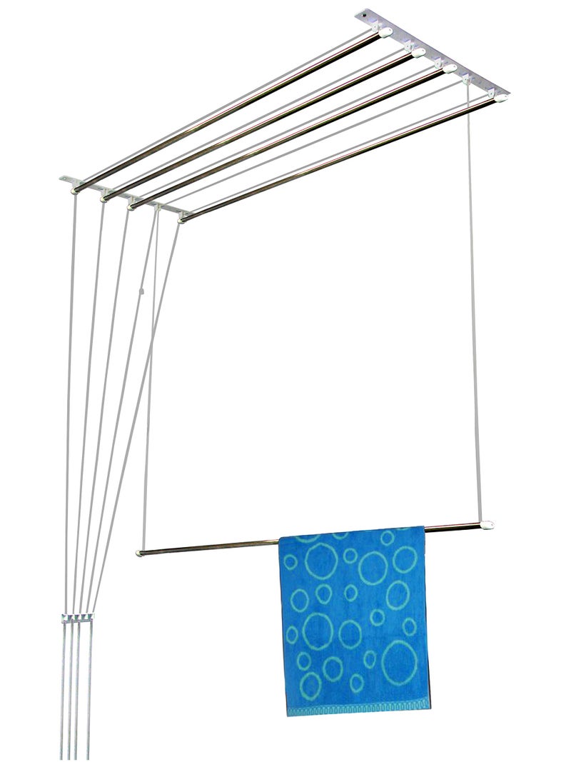 Rainbow Drywell Heavy Duty Stainless Steel Luxury(5 Pipes X 4 Feet)UV Protected Nylon Ropes Individual dropdown Ceiling Cloth Dryer/Cloth Hanger/Cloth Drying Stand for Balcony/Clothes Stand for Drying - Image 1