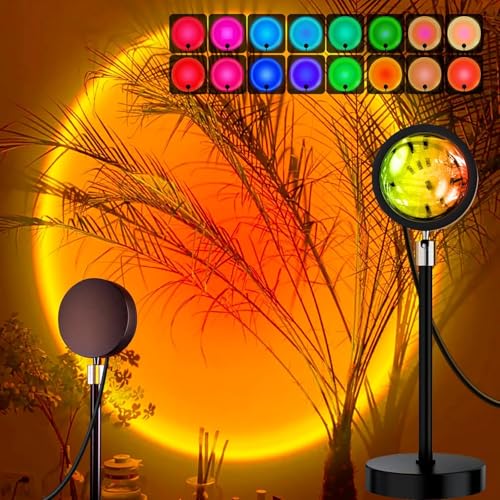 One94Store RGB Sunset Projection Lamp – 16 Color Modes LED Night Light with Remote for Bedroom, Romantic Decor, Valentine Day Gift, Love Gift for Her, Couple Gift, Ambient Mood Lighting - Image 1