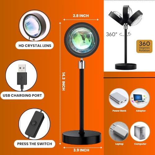 One94Store RGB Sunset Projection Lamp – 16 Color Modes LED Night Light with Remote for Bedroom, Romantic Decor, Valentine Day Gift, Love Gift for Her, Couple Gift, Ambient Mood Lighting - Image 4