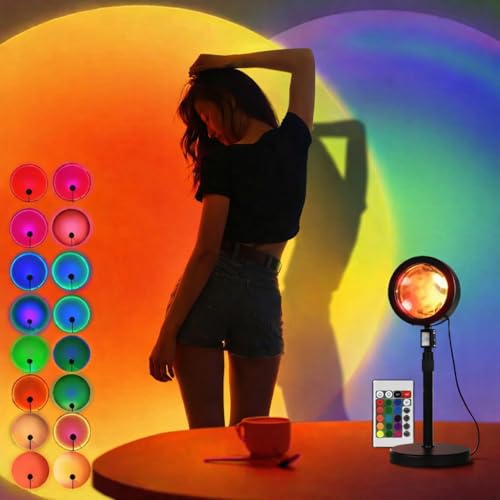 One94Store RGB Sunset Projection Lamp – 16 Color Modes LED Night Light with Remote for Bedroom, Romantic Decor, Valentine Day Gift, Love Gift for Her, Couple Gift, Ambient Mood Lighting - Image 2