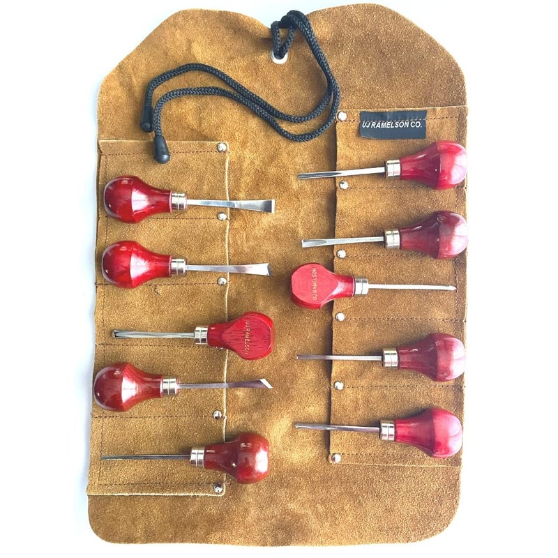 UJ Ramelson Co 10pc Wood Carving Wood Block Tools & Leather Tool Roll Ramelson USA 107 209 - Image 5