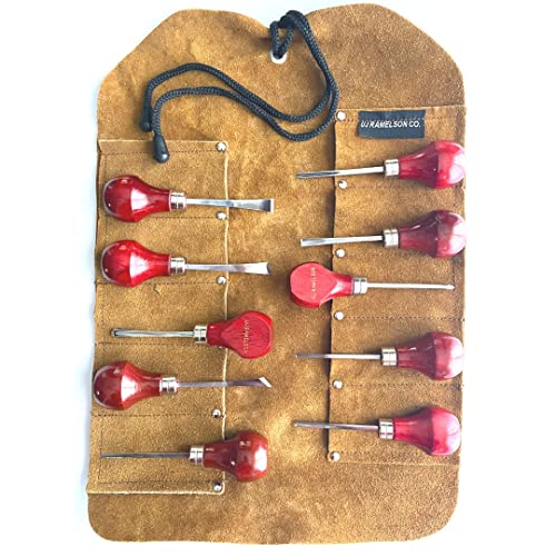 UJ Ramelson Co 10pc Wood Carving Wood Block Tools & Leather Tool Roll Ramelson USA 107 209 - Image 1