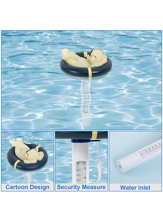 إكسفور مقياس حرارة حمام السباحة العائم سهل القراءة على شكل دب قطبي مريح، مقياس حرارة الماء لحمام الثلج مع خيط، مناسب لحمامات السباحة الداخلية والخارجية والمنتجعات الصحية وأحواض المياه الساخنة وأحواض السمك - Image 2