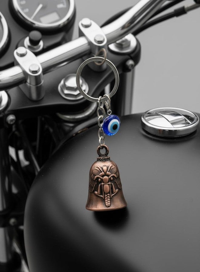 AEROSTARK Bronze Bike Guardian Bell for Bike with Evil Eye Keychain | Motorcycle Safety Bell for Riders | Lucky Charm Key Ring for Bike Car Scooter | Antique Metal Biker Gift for Men Women - Image 3