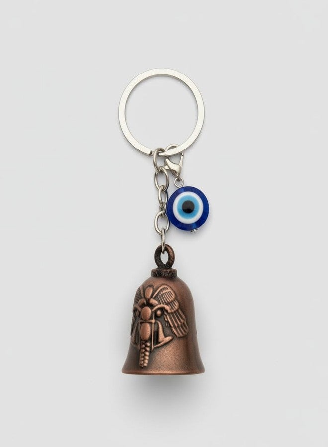 AEROSTARK Bronze Bike Guardian Bell for Bike with Evil Eye Keychain | Motorcycle Safety Bell for Riders | Lucky Charm Key Ring for Bike Car Scooter | Antique Metal Biker Gift for Men Women - Image 2