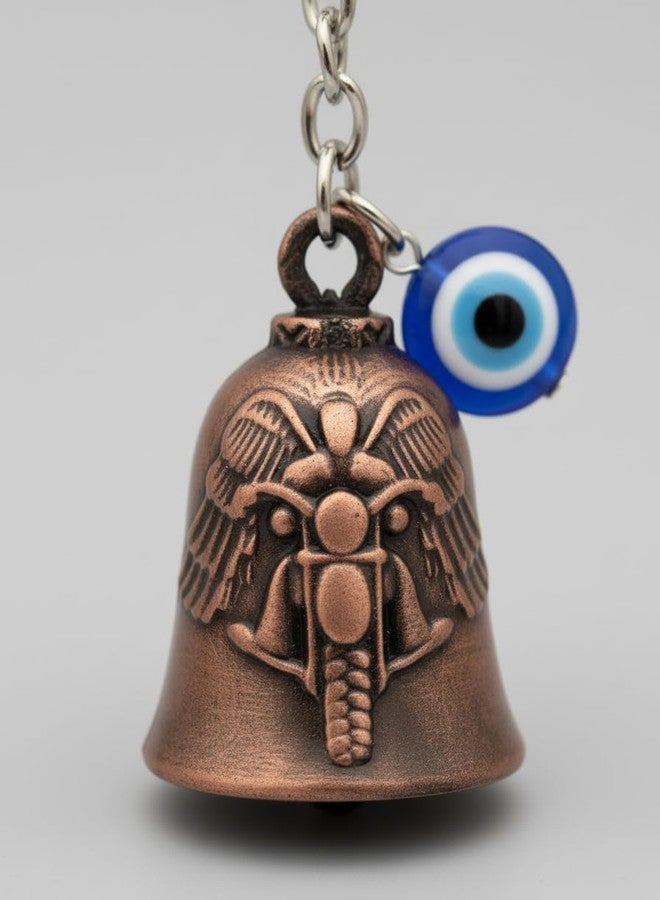 AEROSTARK Bronze Bike Guardian Bell for Bike with Evil Eye Keychain | Motorcycle Safety Bell for Riders | Lucky Charm Key Ring for Bike Car Scooter | Antique Metal Biker Gift for Men Women - Image 5