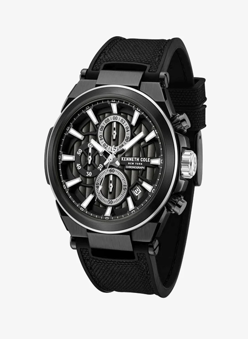 Kenneth Cole New York black Downtown Men's 42mm Chronograph Watch with Black Dial & Silicone-Nylon Strap for Men | Best Price UAE