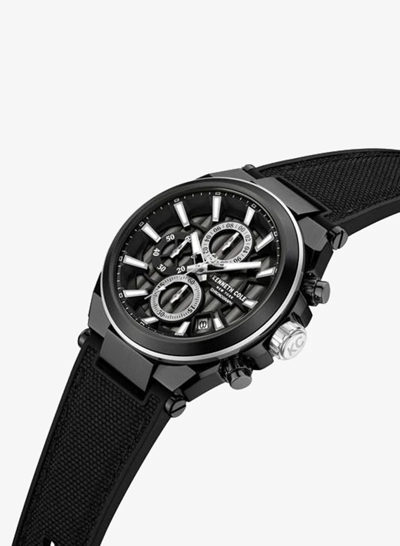 Kenneth Cole New York black Downtown Men's 42mm Chronograph Watch with Black Dial & Silicone-Nylon Strap for Men | Best Price UAE