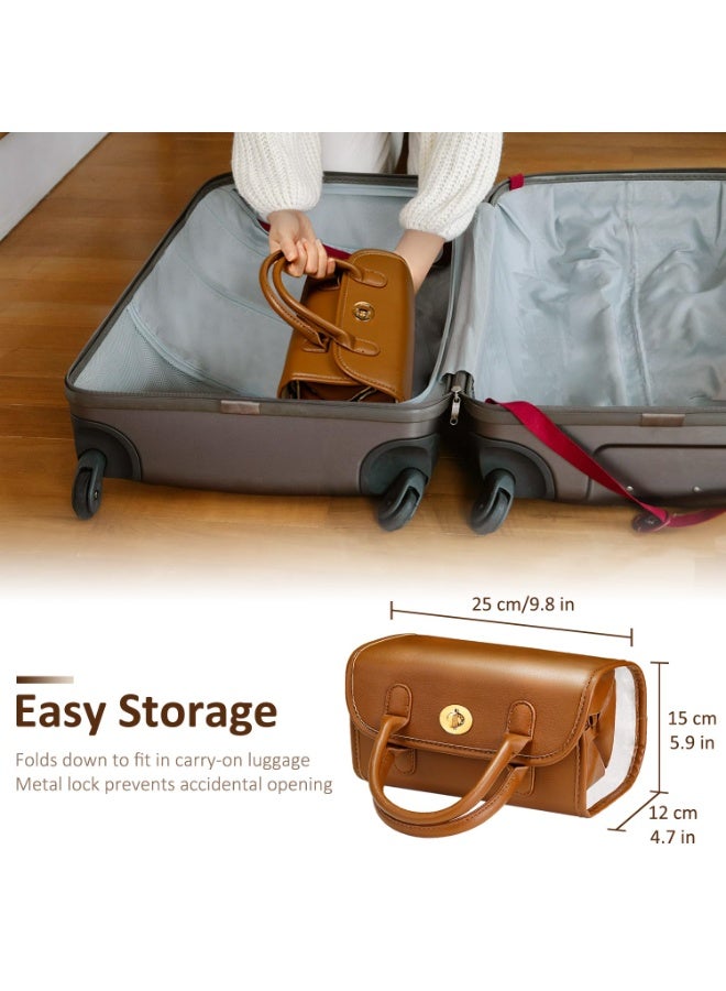 عام حقيبة مكياج، حقيبة مستحضرات تجميل محمولة، حقيبة مستلزمات قابلة للطي من جلد PU مقاوم للماء مع 4 منظمات صغيرة للمستلضرات - Image 5