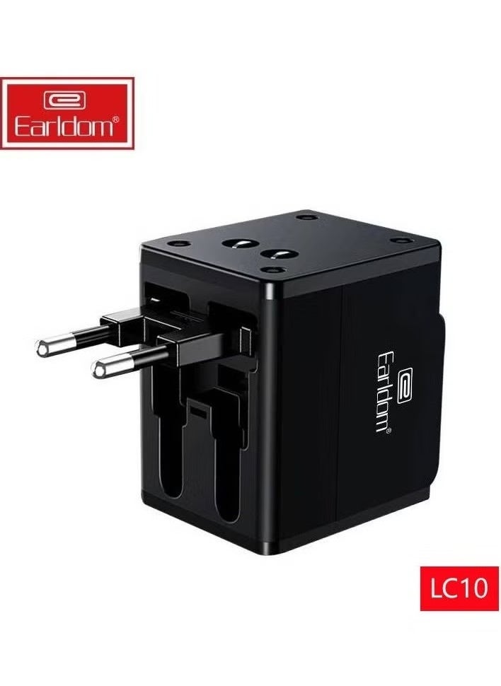 Earldom LC10 1World Universal Travel Adapter – 2.1A Fast Charging Multi-Country Plug Adapter for UK, US, EU, AU, and Asia, Compact and Lightweight Design for Business Travel and Vacations, Built-in Safety Fuse and Surge Protection, Reliable Universal Power Converter  - Image 1