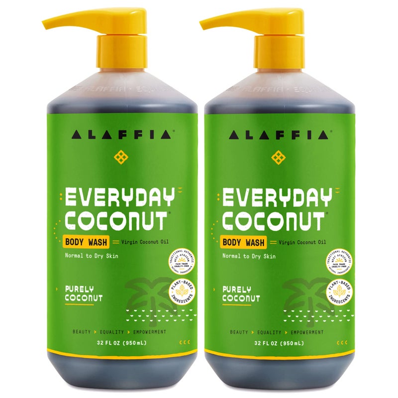Alaffia Body Wash Everyday Coconut 2Pack  Moisturizing Soap with Nourishing Coffee Berry Extract  Coconut Water Vegan  CrueltyFree 32 Oz Ea