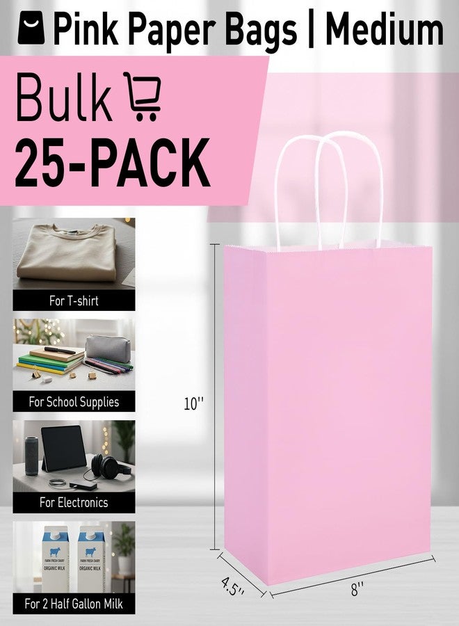 SUNCOLOR 25 Pack Pink Gift Bags with Handles - 8x4.5x10 Medium Bags for Shopping, Retail, DIY, Wedding, Party Favors & Special Occasions - Image 2
