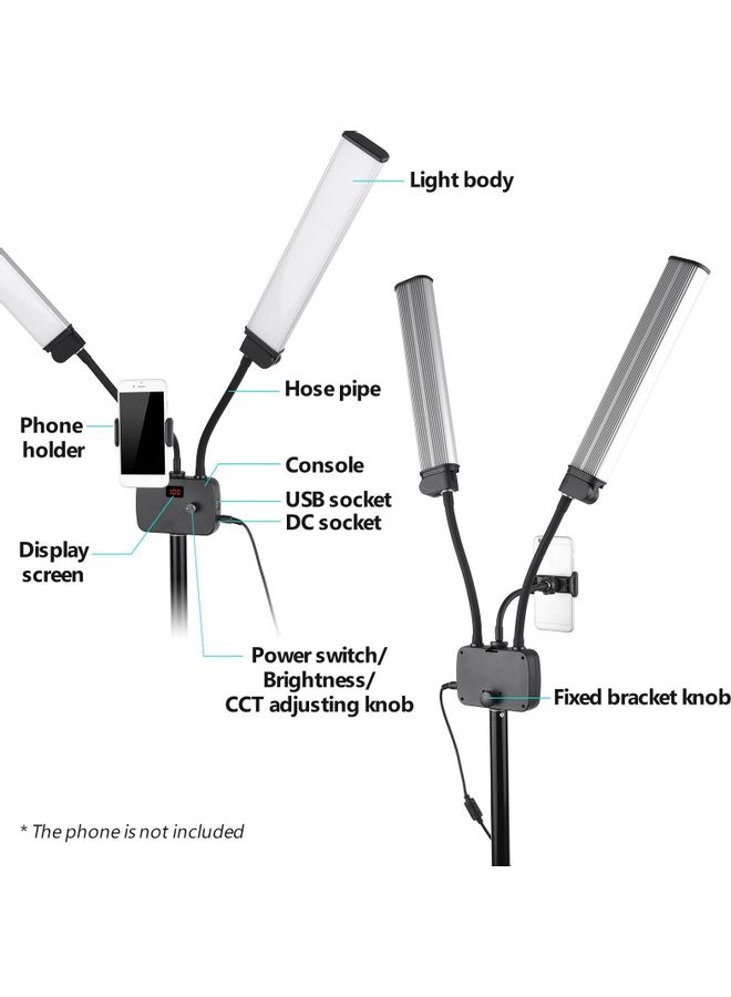 Loquat Flexible Double Arm LED Fill Light with Phone Holder White/Black - Image 2