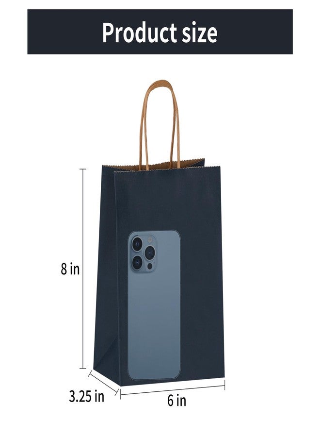 Joybe 50 Pack 5.95x3.25x8 Inch Small Navy Blue Paper Bags with Handles Bulk, Kraft Paper Gift Bags for Birthday Party Favors Grocery Retail Shopping Business Goody Merchandise Craft Blank Sacks - Image 2