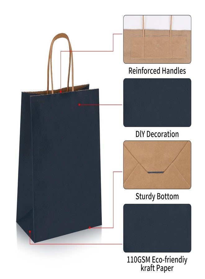 Joybe 50 Pack 5.95x3.25x8 Inch Small Navy Blue Paper Bags with Handles Bulk, Kraft Paper Gift Bags for Birthday Party Favors Grocery Retail Shopping Business Goody Merchandise Craft Blank Sacks - Image 3