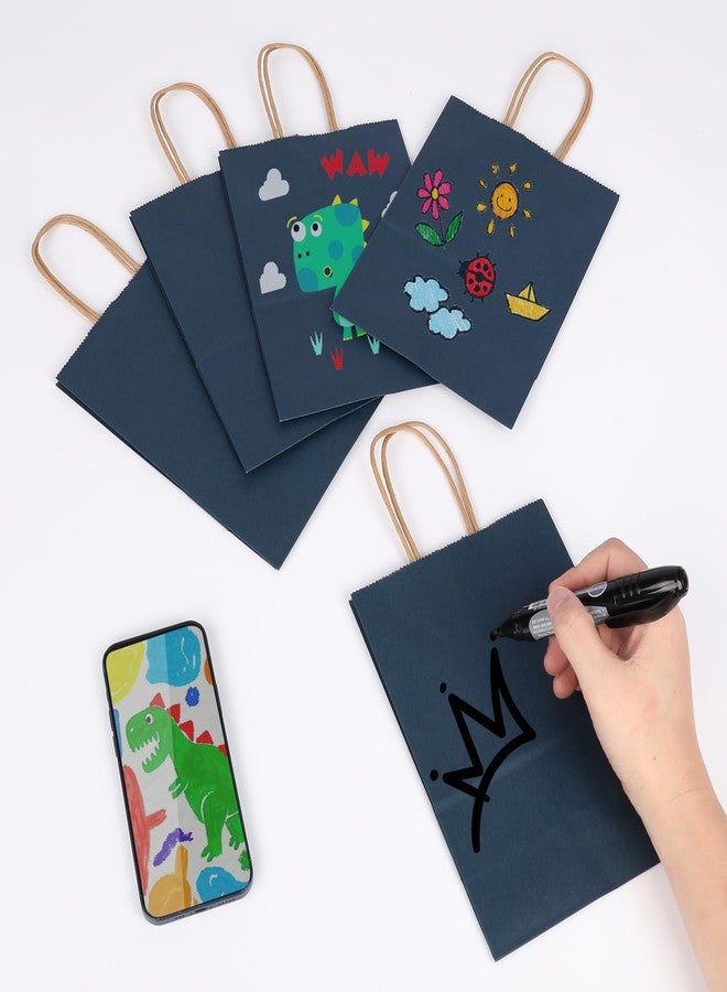 Joybe 50 Pack 5.95x3.25x8 Inch Small Navy Blue Paper Bags with Handles Bulk, Kraft Paper Gift Bags for Birthday Party Favors Grocery Retail Shopping Business Goody Merchandise Craft Blank Sacks - Image 5