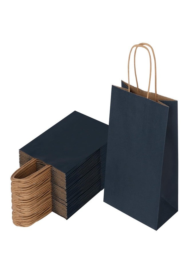Joybe 50 Pack 5.95x3.25x8 Inch Small Navy Blue Paper Bags with Handles Bulk, Kraft Paper Gift Bags for Birthday Party Favors Grocery Retail Shopping Business Goody Merchandise Craft Blank Sacks - Image 1
