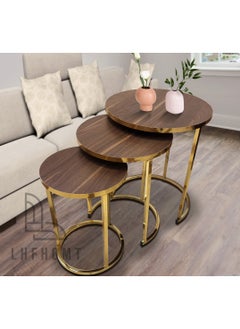 LHFHOMT LHFHOMT Nesting Tables Set of 3 Pieces, Round Coffee table, Ceramics Wooded Top, Strong Gold Metal Frame for Living Room,Sofa Side  - Image 1