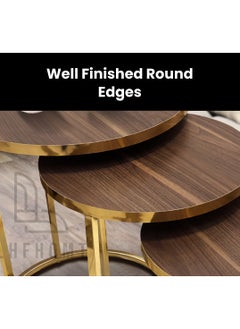 LHFHOMT LHFHOMT Nesting Tables Set of 3 Pieces, Round Coffee table, Ceramics Wooded Top, Strong Gold Metal Frame for Living Room,Sofa Side  - Image 3
