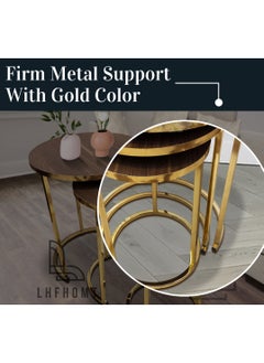 LHFHOMT LHFHOMT Nesting Tables Set of 3 Pieces, Round Coffee table, Ceramics Wooded Top, Strong Gold Metal Frame for Living Room,Sofa Side  - Image 4