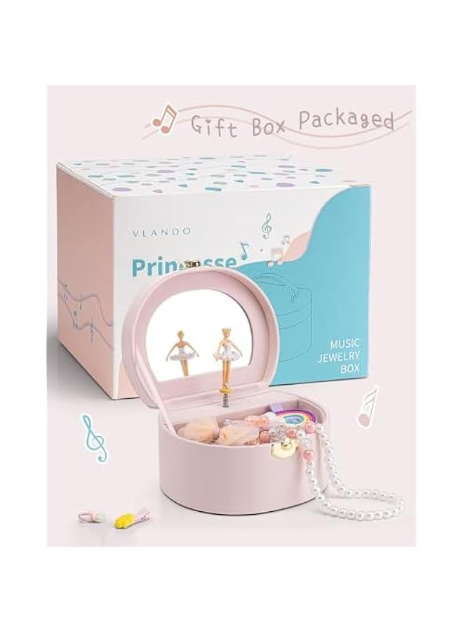 عربست فلاندو صندوق مجوهرات موسيقي للبنات - عيد ميلاد للبنات من سن 4 5 6 7 8-12 سنة - صندوق موسيقى للاطفال مع راقصة باليه ل وديكور غرفة النوم - بينك فاتح - Image 2