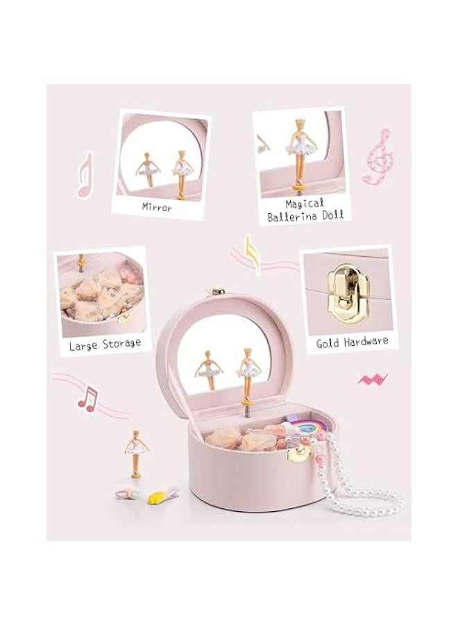 عربست فلاندو صندوق مجوهرات موسيقي للبنات - عيد ميلاد للبنات من سن 4 5 6 7 8-12 سنة - صندوق موسيقى للاطفال مع راقصة باليه ل وديكور غرفة النوم - بينك فاتح - Image 5