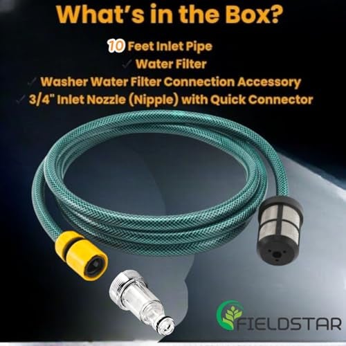 FIELDSTAR High-Pressure Washer Inlet Pipe (10 Feet) with Water Filter & Quick Connector | Compatible with Shakti Technology, Aimex, Starq, Agaro, JPT & More - Image 3