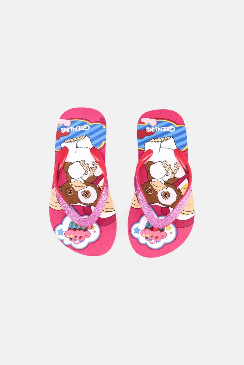 Gremlins Kids Girl Graphic Print Slip On Flip Flop, Pink Combo - Image 3