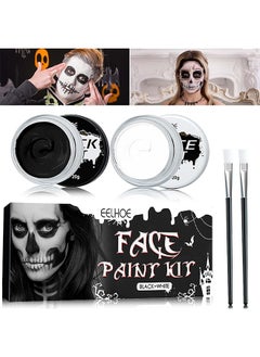 EELHOE Black White Face Body Paint Kit, Body Paint Non Toxic Face Painting Kits With 2 Professional Paint Brushes For Adult Kids, For Art Theater Party Cosplay, For Clown Zombie Cosplay Makeup  - Image 1