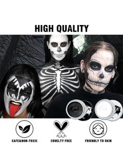 EELHOE Black White Face Body Paint Kit, Body Paint Non Toxic Face Painting Kits With 2 Professional Paint Brushes For Adult Kids, For Art Theater Party Cosplay, For Clown Zombie Cosplay Makeup  - Image 3